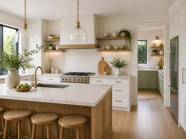 Family kitchen design with shaker cabinetry and butler's pantry